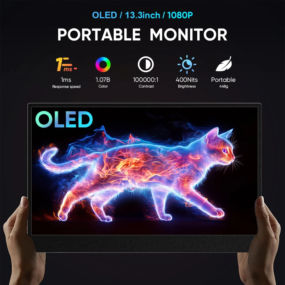 13.3 Inch OLED IPS Panel Portable Monitor Series 1080P FHD USB C Interface LED Screen for Gaming Work Extend Monitors