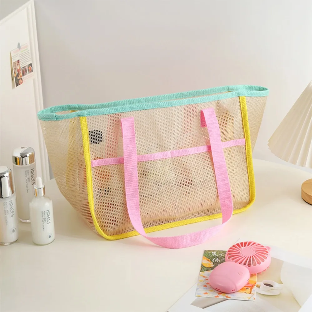 

Fashion Clear Beach Tote Bag Candy Color Nylon Mesh Transparent Bag Large Capacity Shoulder Sling Bags Woman