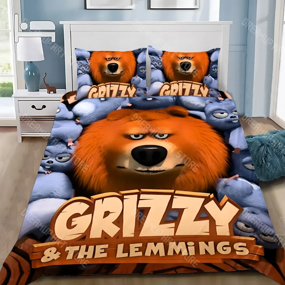 

Duvet Pillowcase Bedding Set Adult Boy Grizzys the L-Lemmings Girl Bedroom Decoration Children Gift Single Double Large Size