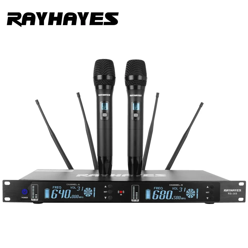 

RAYHAYES RS-369 4 Channel UHF Wireless Microphone System Professional Handheld Dynamic Mic For Stage Show Home Party Church
