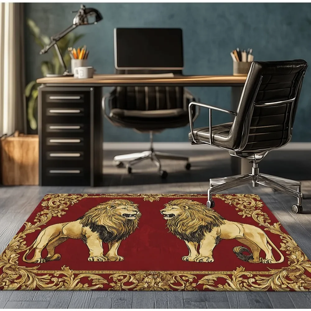 Royal lion redgold rug majestic animal print living room bedroom decor luxury vintage style carpet for king and queen throneroom