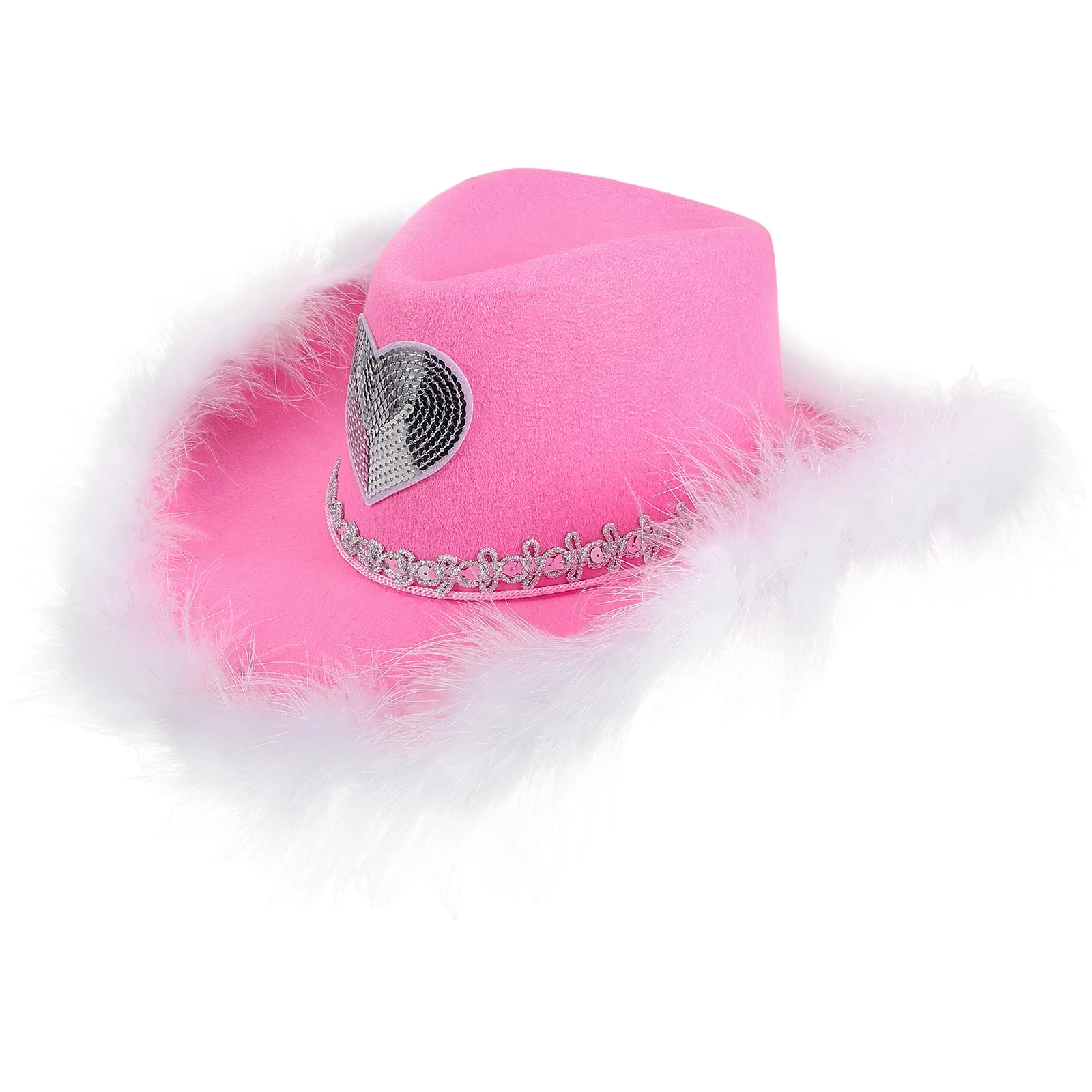 

Valentines Day Cowgirl Hat Pink Fuzzy Western Heart Design Fashionable Comfortable Breathable Nonwoven Fabric