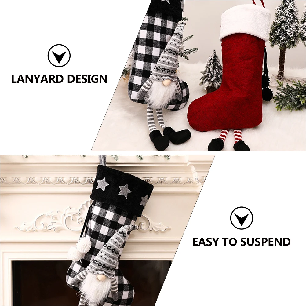 

1Pcs Christmas Sock Premium Plaid Design Gift Bag for Hanging on Tree Stairs Door Wall Fence Holiday Decor Xmas Candy Pouch