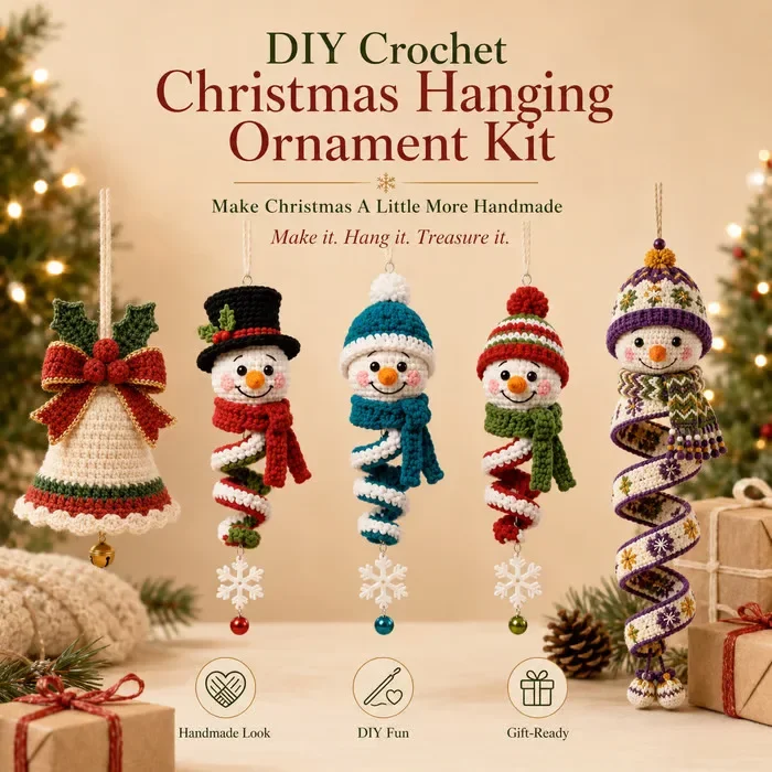 Santa Claus Fabric Hanging Ornament Crochet DIY Craft Kit Beginner Friendly Christmas Tree Hanging Decor Handmade Self Made Gift