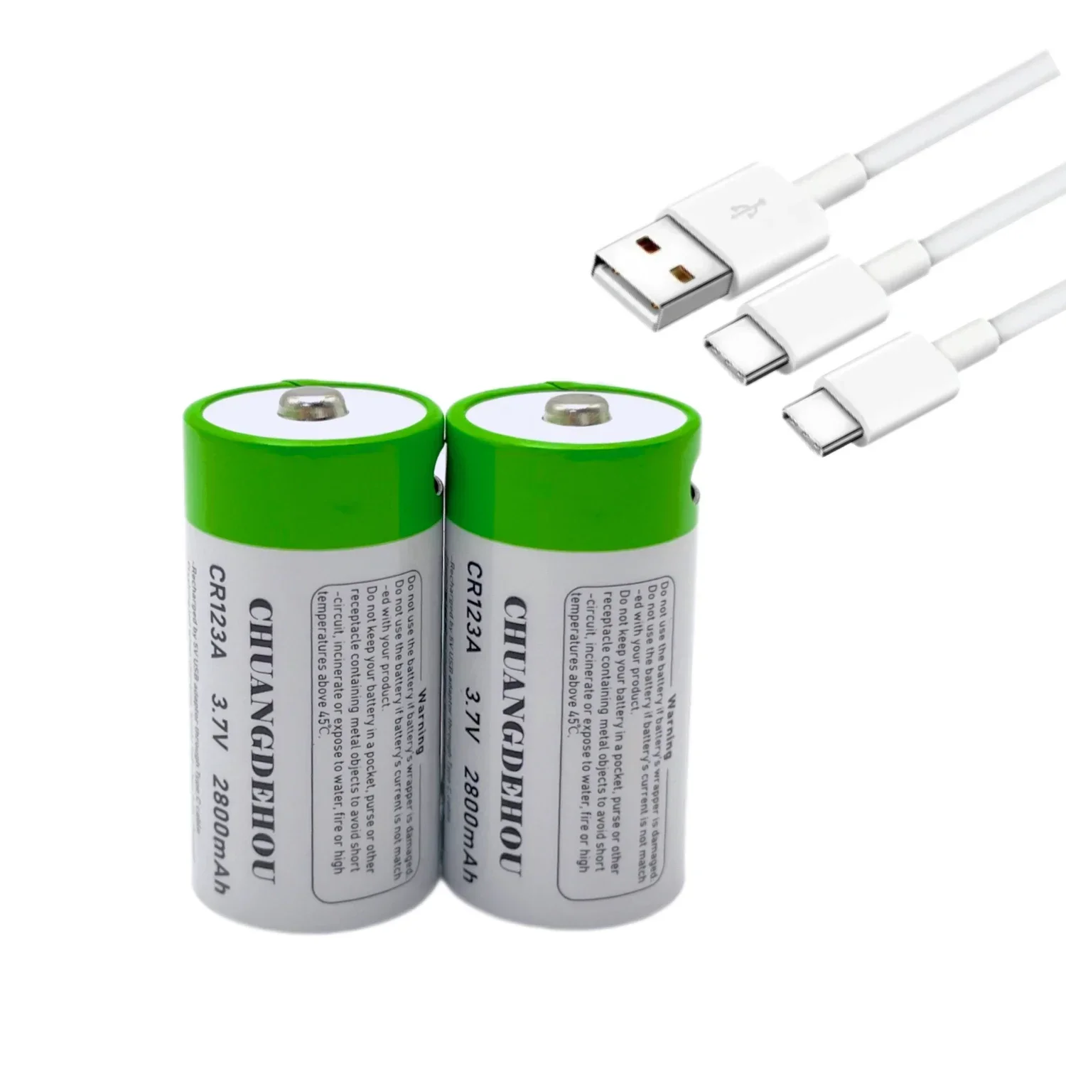 USB Bateria Recarregável de Lítio-ion, Lanterna LED, Bateria de Viagem, Cabo Tipo-C, Carregamento Rápido, CR123A, 2800mAh, 16340, CR123