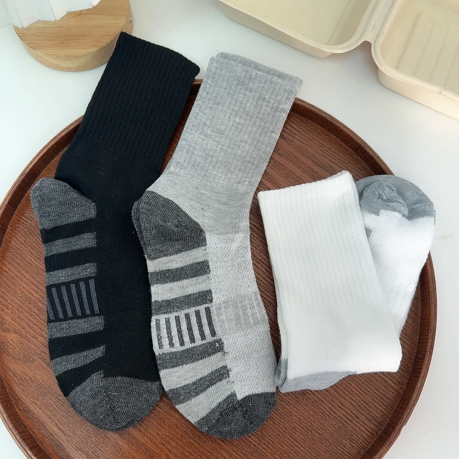 Laufsocken für Herren, feuchtigkeitsableitende Sportsocken, atmungsaktive Polyester-Wadensocken für Fitness-Training, Radfahren, Outdoor – Detail 6