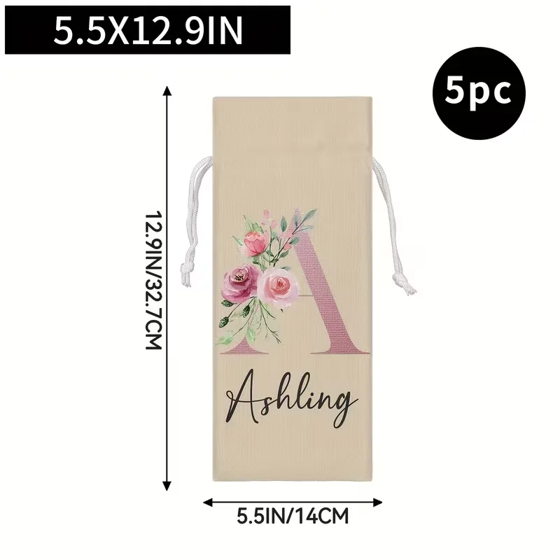 1/5/8PCS Custom Name Faux Linen Wine Bag Floral Champagne Bottle Gift Bags Wedding Party Favor Halloween Xmas New Year Gift Wrap
