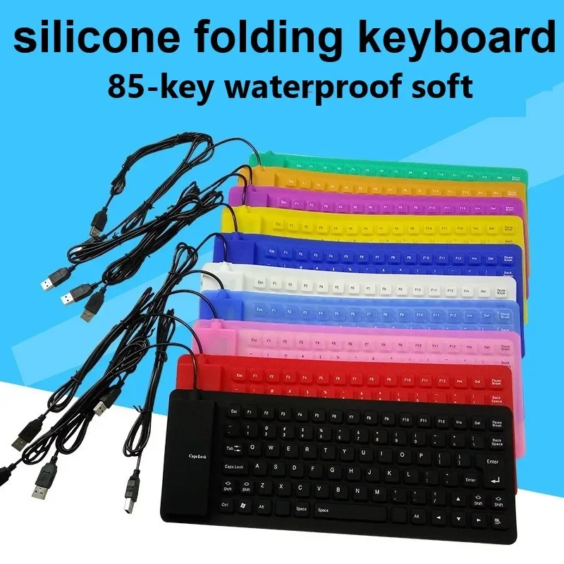 85 Keys Silicone Keyboard Fully Sealed Design Lightweight Portable Silent Soft Comfortable USB Wired Keyboard for PC Laptop