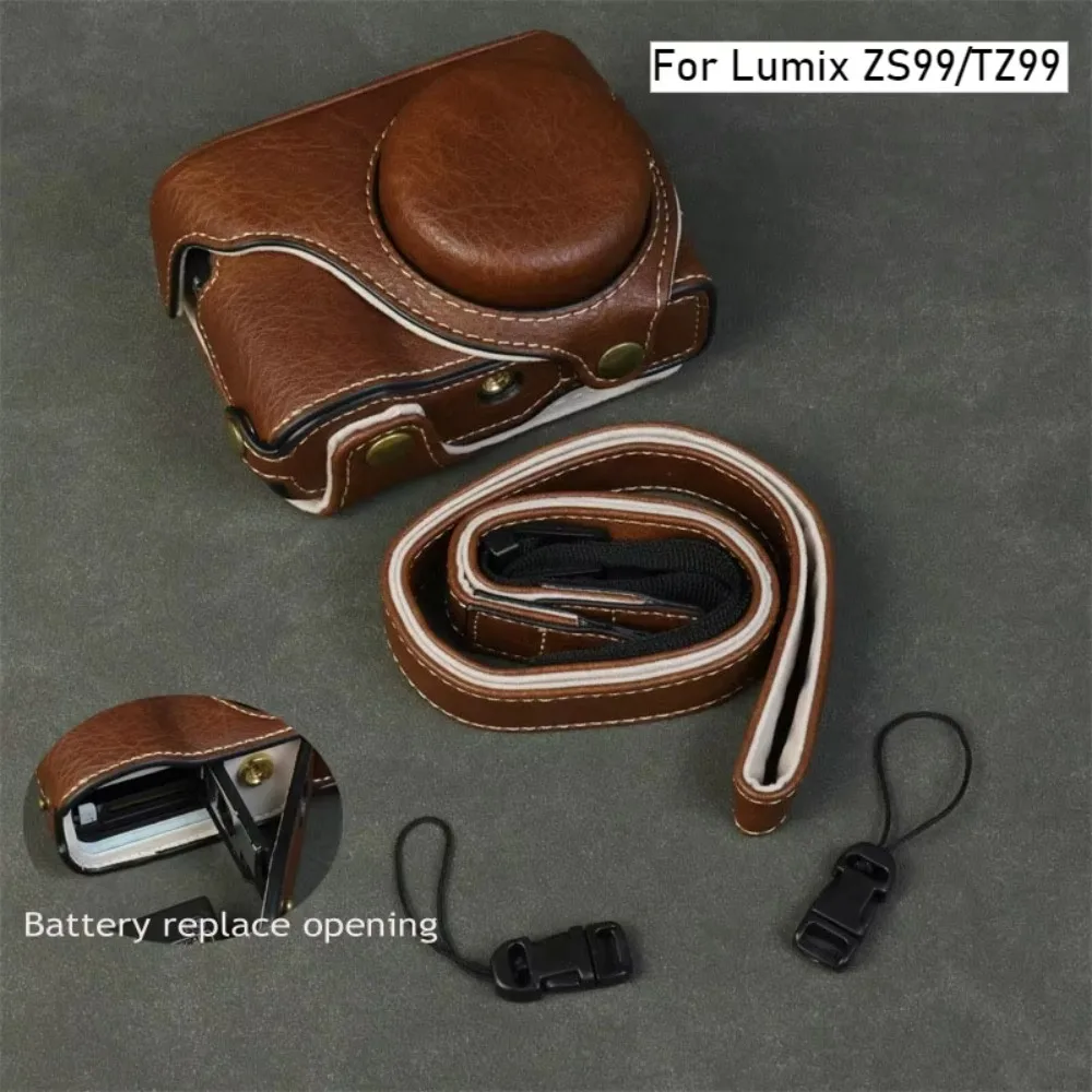 Camera Bag For Panasonic ZS99 Lumix TZ99 PU Leather Protective Cases Base Battery Replace Open-hole Housing Cover Strap