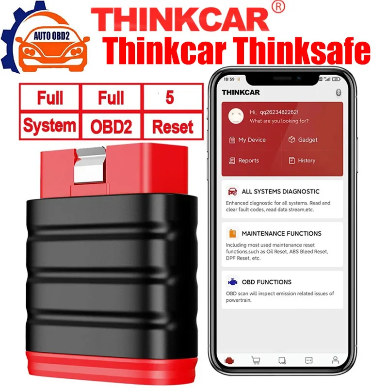 

Thinkcar Thinksafe OBD2 Bluetooth Scanner Code Reader Car All System Scan 5 Reset OBD 2 Auto Diagnostic Tools PK Thinkdiag