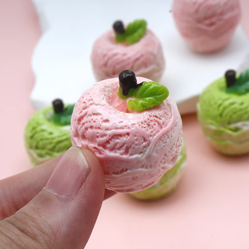 4/40PCS Simulation Edible Figurine Gradient Apple Resin Accessory Cream Glue DIY Hairpin Charms Decorative Keychain Material