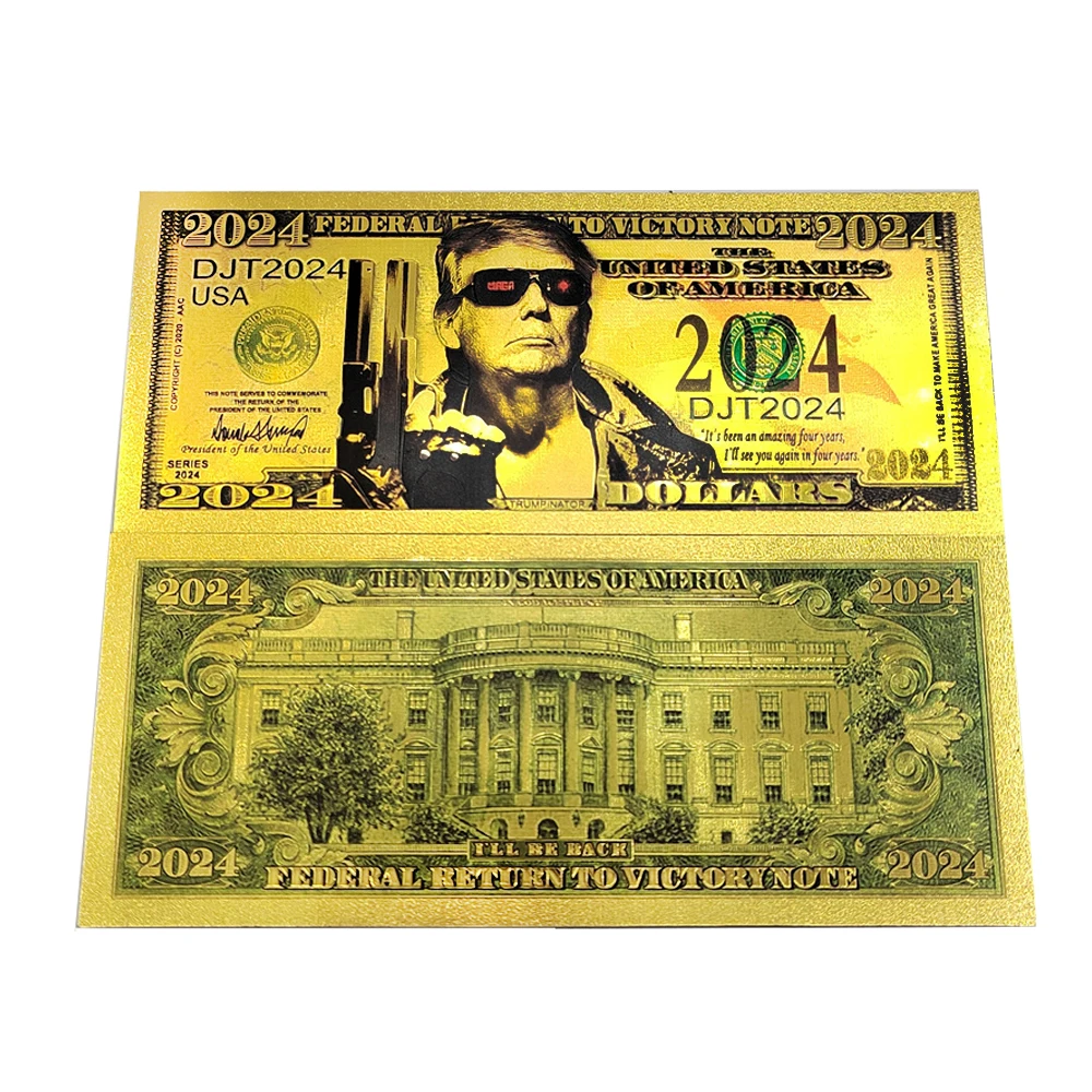 Donald Trump 24K Gold Banknote 2024 USA plastic with Gold foil Dollars for fans Commemorative collectin gift home decoration