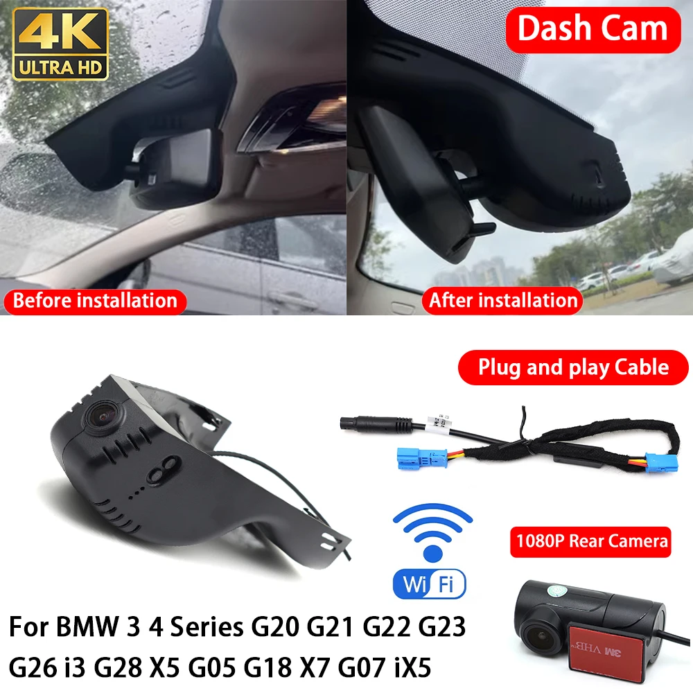 Für BMW 3er 4er Serie G20 G21 G22 G23 G26 I3 G28 X5 G05 G18 X7 G07 IX5 4K 2160P Dashcam Vorne Hinten Autokamera Wifi Plug & Play