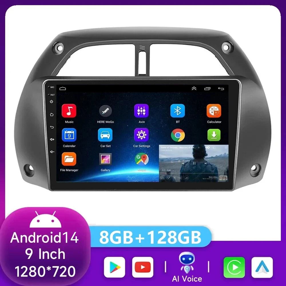 For Toyota RAV4 RAV 4 2001 -2004 2005 2006 Android 14 Car Radio multimedia video player IPS DSP GPS SIM 4G navigation audio 2din