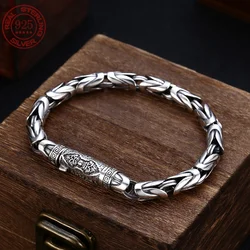New Handmade Retro 925 Sterling Silver Men Safe Braided Bracelet Diamond Pestle Tide Hip Hop Niche Bracelets Jewelry Accessorie