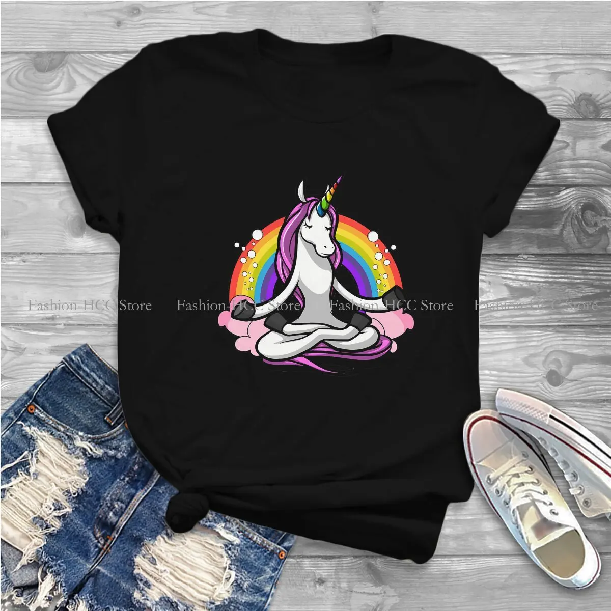 Zen Yoga Classic Graphic TShirt in poliestere Unicorn Cute Creative Tops maglietta Casual T-Shirt da donna