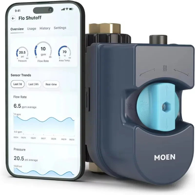 

3/4-Inch Diameter Pipe Moen 900-001 Flo Smart Water Monitor and Automatic Shutoff Sensor, Wi-Fi Water Leak Detector