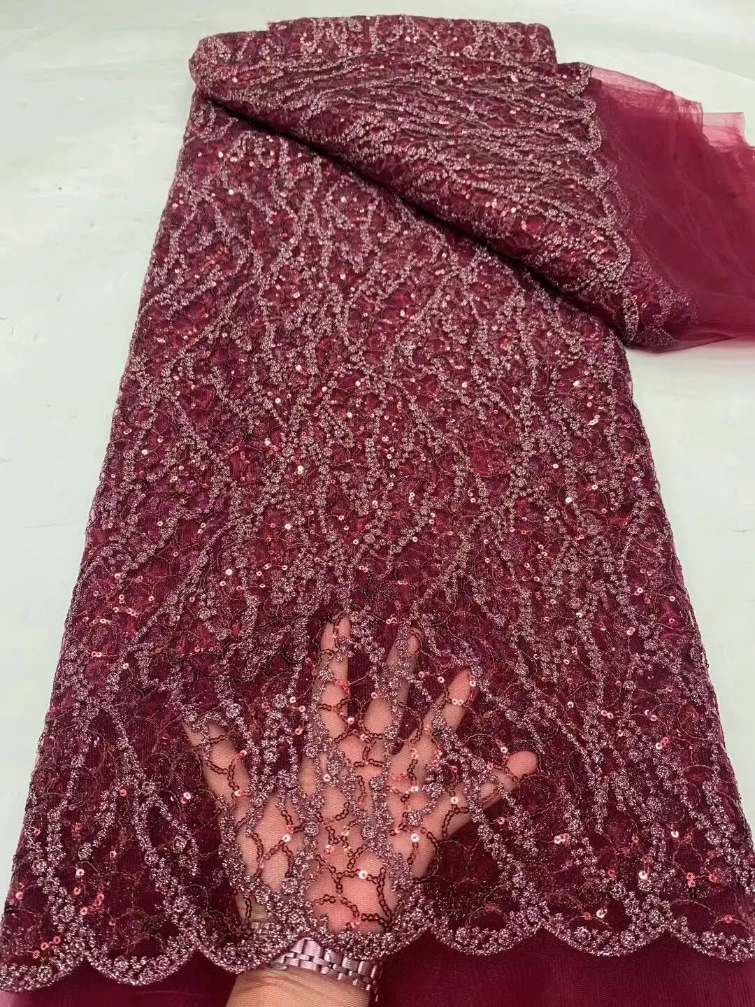 Red African Lace Fabric 2024 5Yards Embroidered Nigerian Laces Fabric Bridal High Quality French Tulle Lace Fabri DP0179