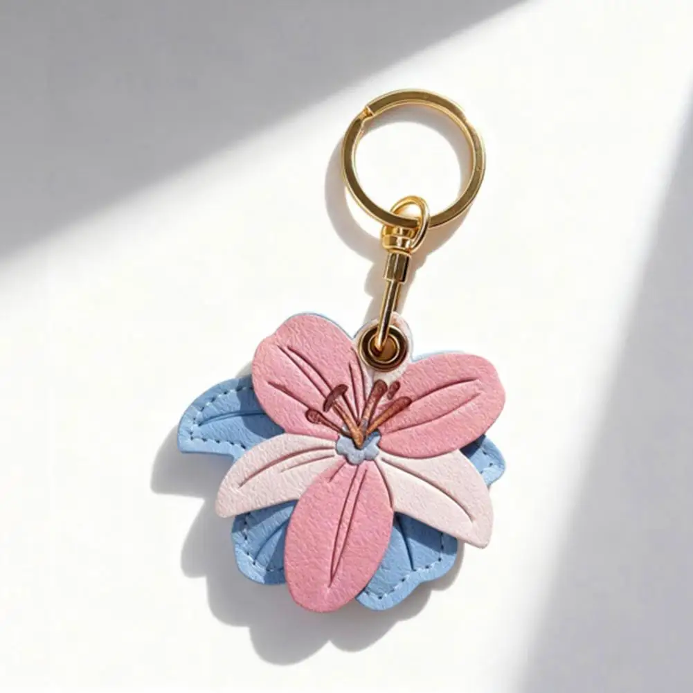 Flower Shape Keyring Flower Shape Keychain Pendant Imitation Leather Card Holder Protective Cover Bag Accessory Car Keychain