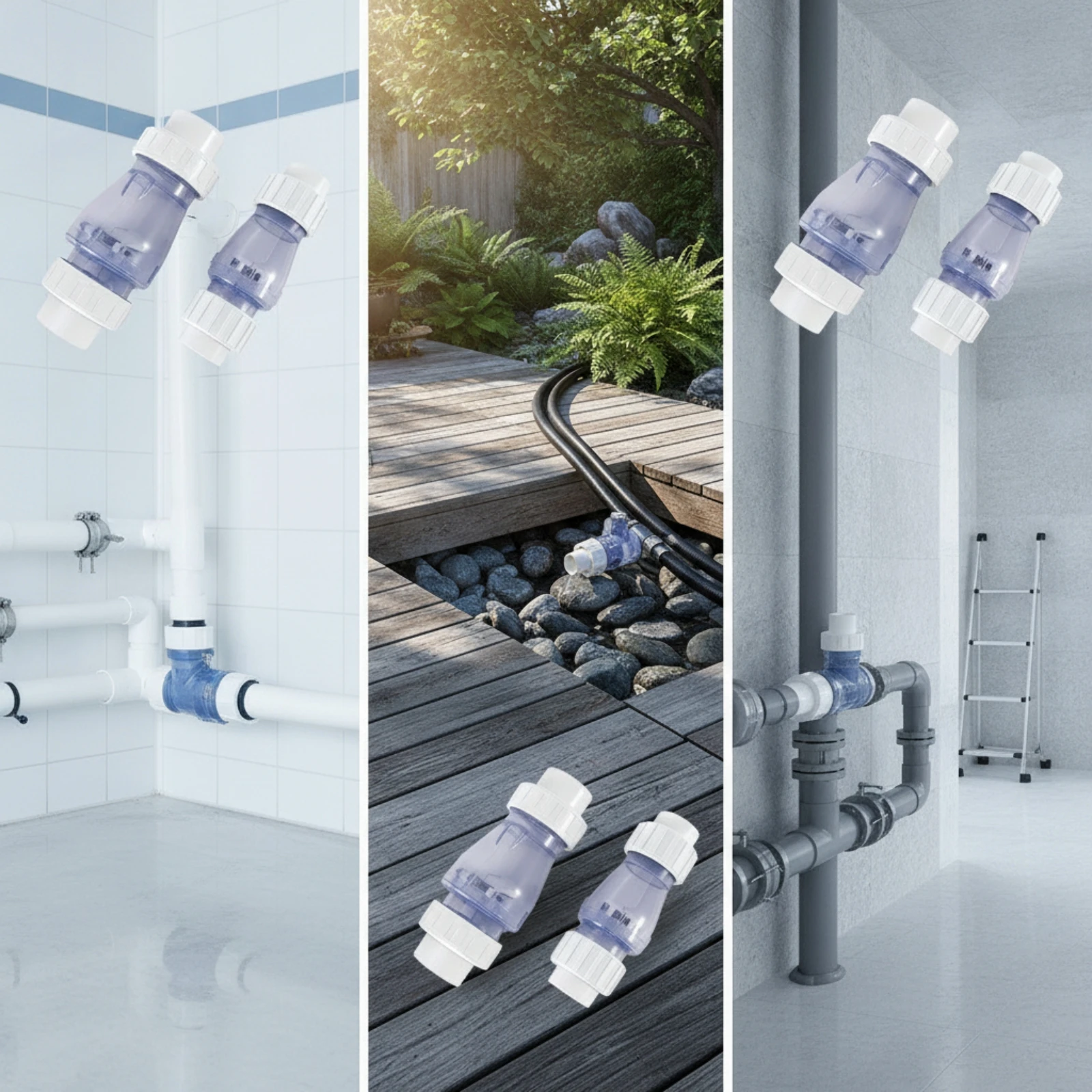 Check Valve with Threaded Caps Transparent One-Way Inline Check Valve Clear-Body Compact for Pool Owners, Swimming Pools