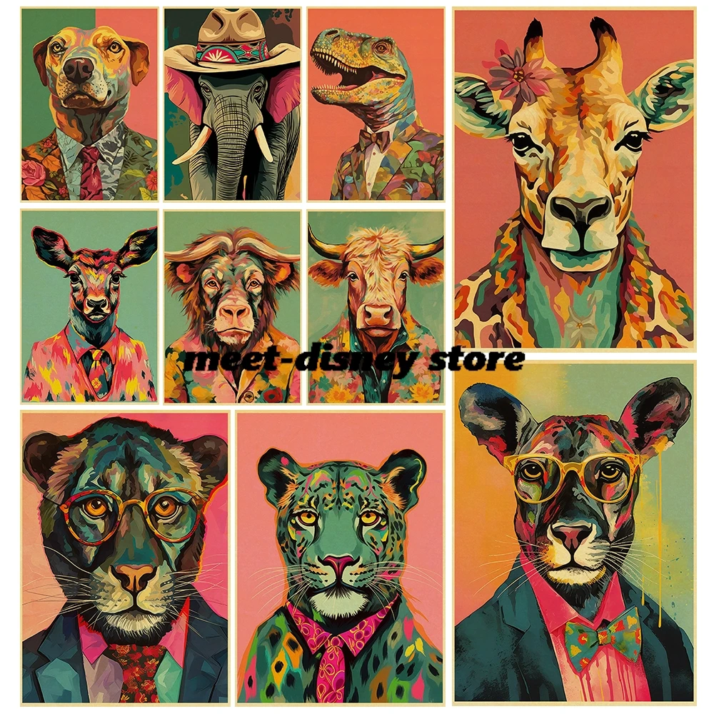 Animal pictures Print Poster Kraft Paper Print Home Decoration Card Coffee Creative Skateboard Landscape Waterproof Posters