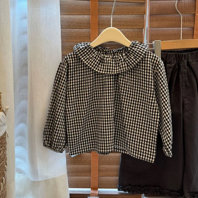 

Beishang Small and Medium Girls' Doll Shirt2025Autumn New Sweet Versatile Shirt Children's Plaid Top Outerwear Set
