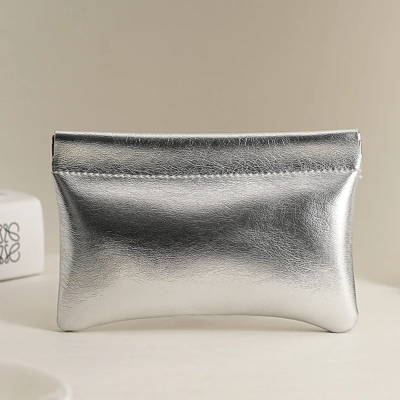 Super Cool Small Silver Wallet Portable Data Cable Storage Bag Snap Automatic Closure Wired Earphone Mini Digital Pouch