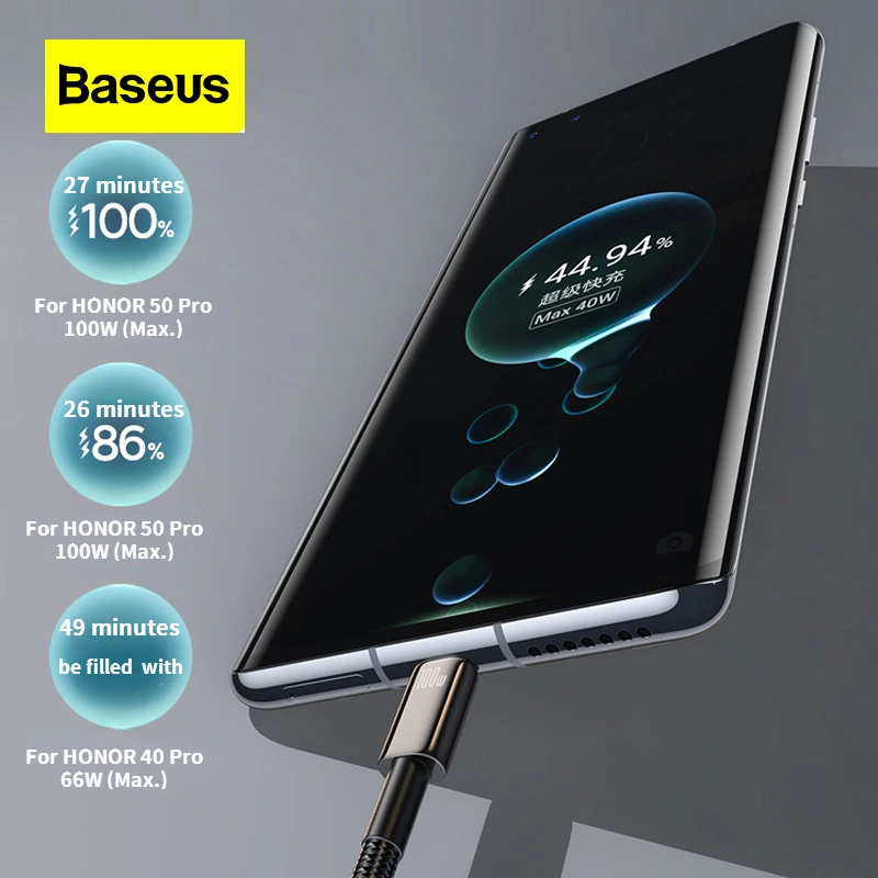 Baseus 66w USB To C Android 6A Charging Cable Black Zinc Alloy for Huawei Home Office 100W Dual Type-C Super Fast Charging Phone