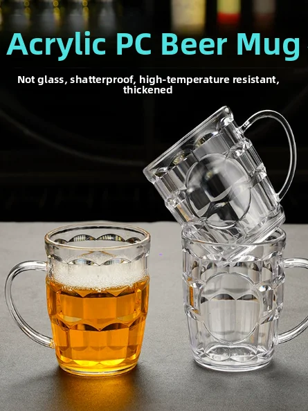 Acrylic Plastic Beer Mug with Handle for Restaurant And Commercial Use Shatterproof Tea Cup Milk Tea Cup for Hotel Catering