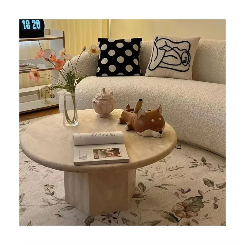 

Natural tea table small apartment marble coffee table Nordic round table