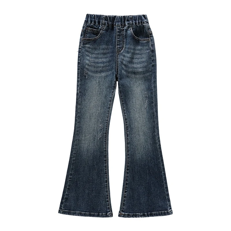 

2026 Girls‘ Korean Flared Denim Jeans for Autumn, Casual Long Pants for Big Kids, Trendy School Bottoms New Arrival