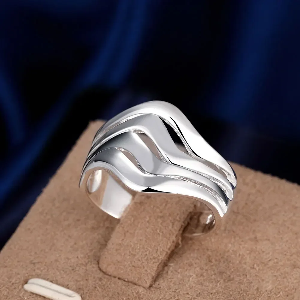 Hot Fine Special offer charm 925 Sterling silver Rings For Women Jewelry Water ripple adjustable Fashion Wedding Party Girl gift