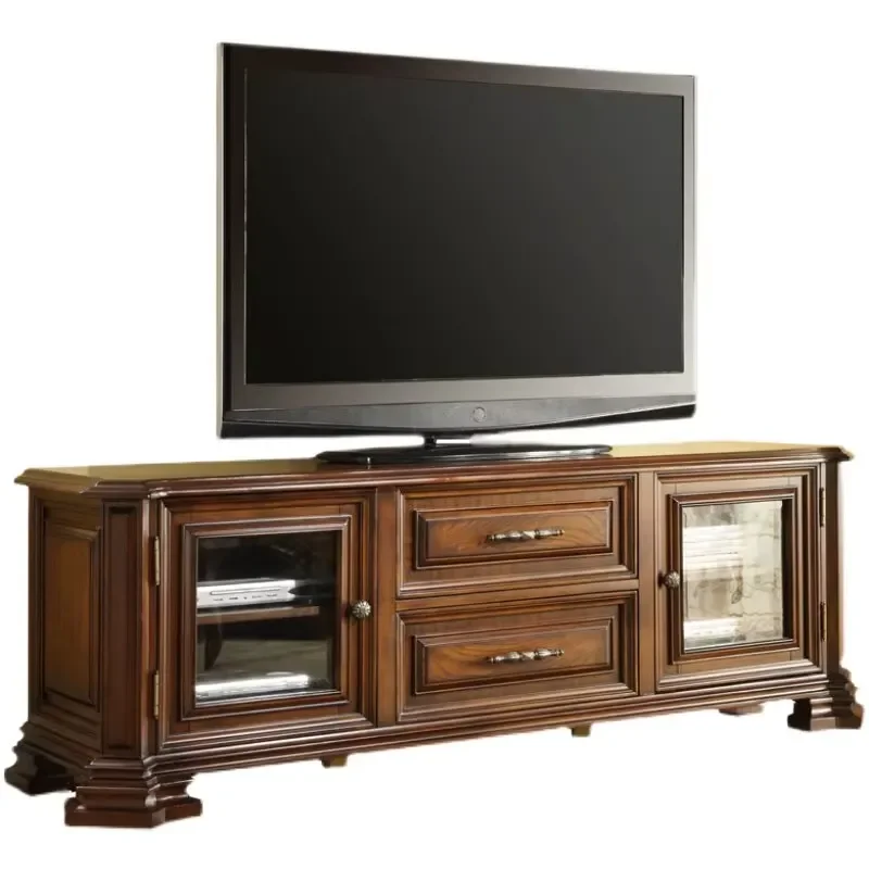American-style Rustic Solid Wood TV Stand Classic Antique Living Room Furniture Light Storage Floor Cabinet for