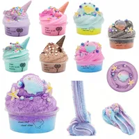 DIY Slime Set Toys for Kids Non Sticky Cloud Slimes Ice Cream Cone Scented Toy Relieve Pressure Rainbow Charms Clay Party Gifts