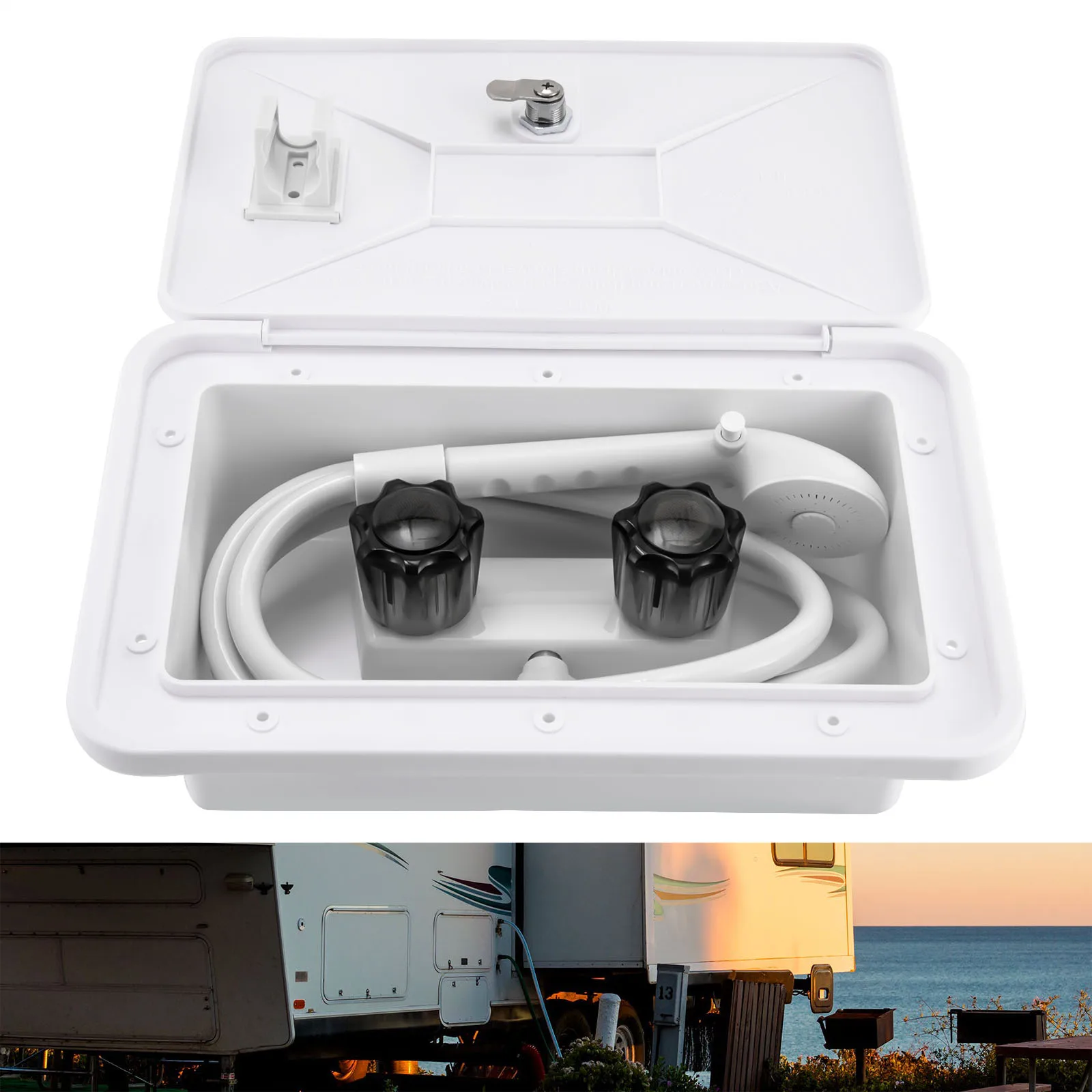 RV Außendusche-Set mit Schloss für Boot, Marine, Yacht, Camper, Wohnmobil, Zubehör für Wohnwagen, Extern