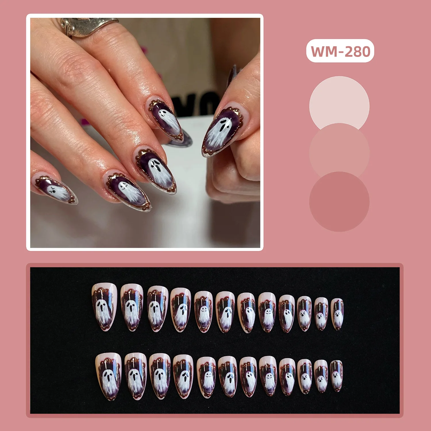 24pcs Long Ballet French Press on Nails Spice Girl Halloween Spider Ghost False Nails Wearable Reusable European Fake Nail Tips