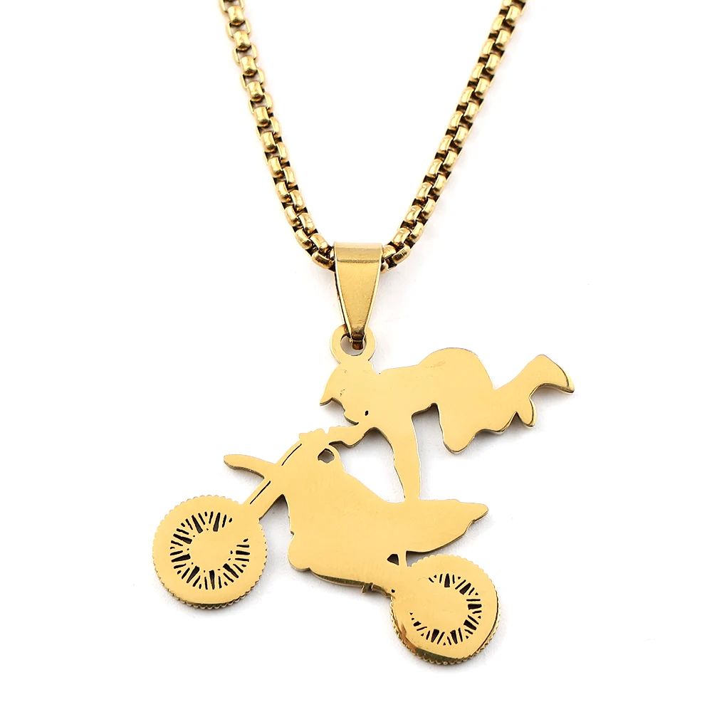Motocross-Fahrer-Anhänger-Halskette für Damen und Herren, Edelstahl, goldfarben, Dirt Bike, Extremsport-Thema, Kette, Schmuck, Geschenke – Detail 7