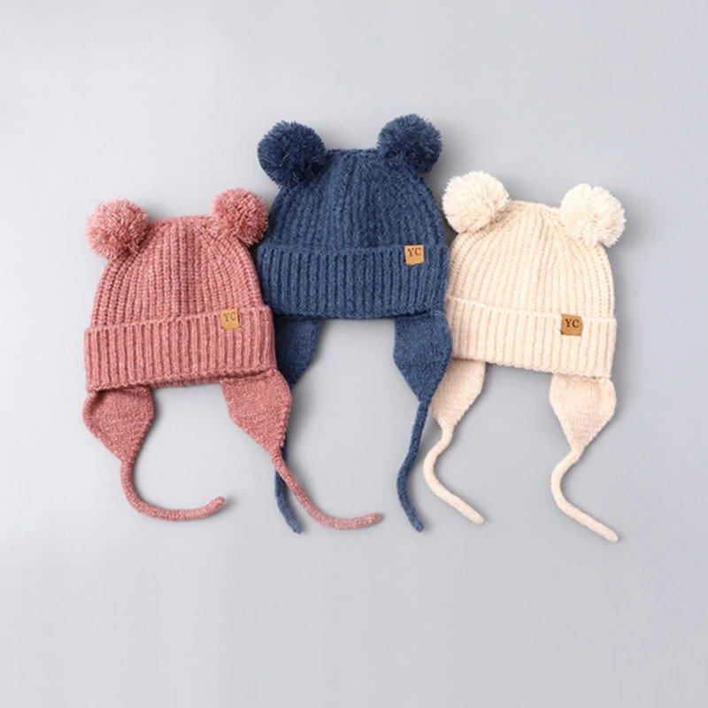 Gorro invierno para niños pequeños con orejeras, gorro cálido punto para bebés, niños y niñas