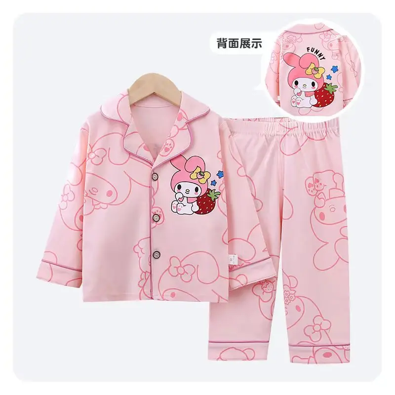 Hello Kitty Kuromi Anime Kawaii Sanrio cárdigan de algodón, pantalones para el hogar, camisa linda, My Melody, pijamas de ocio cómodos, regalos