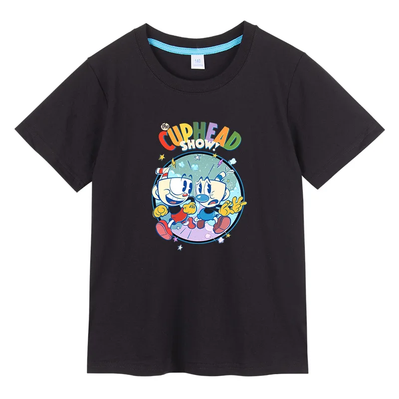 

Cuphead Mugman Summer Short Sleeves Children T-shirt 100% Cotton Boy Girl Clothing cartoon Casual Fashion kids Tops