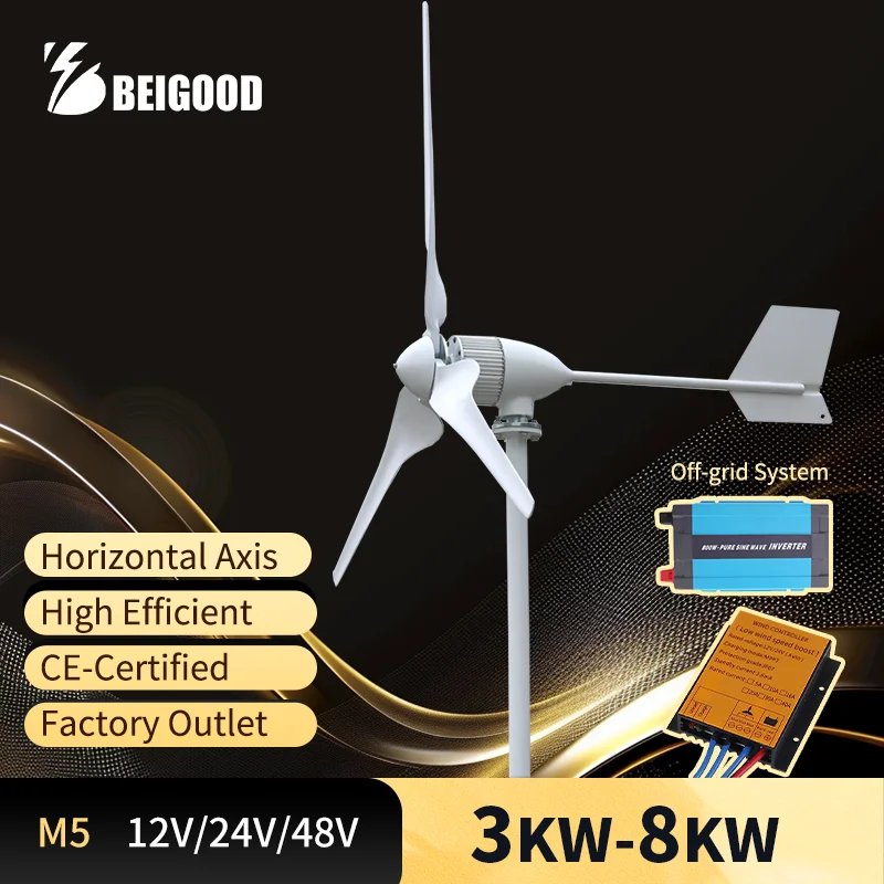 CE-Certified Wind Turbine Windmill Wind Generator 3KW 5KW 8KW 12/24/48V High Efficiency Low Noise  Wide Application China