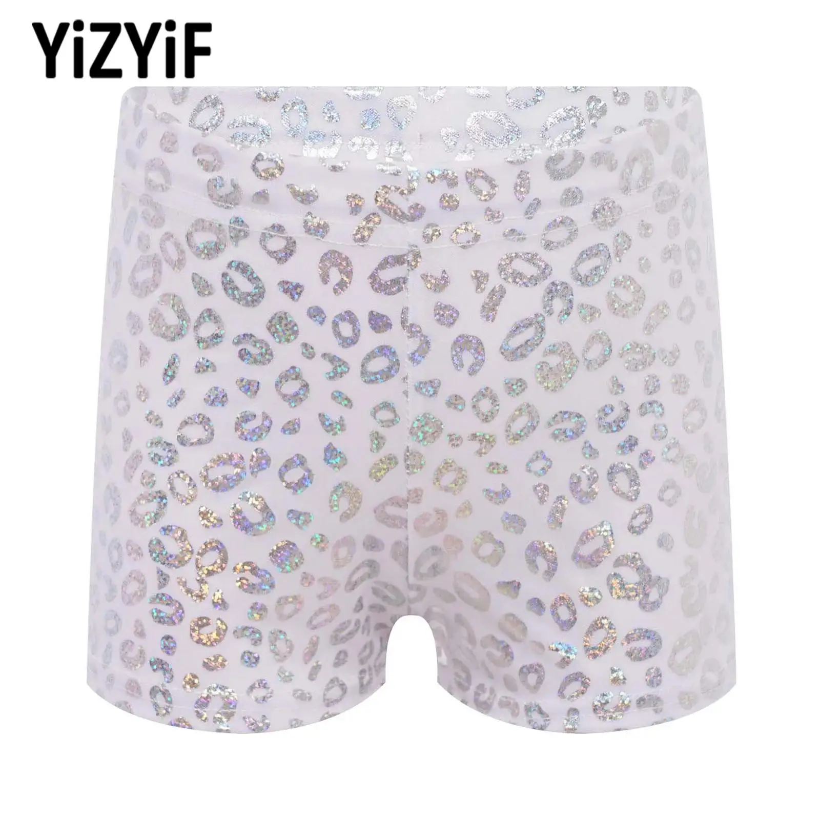 

Kids Girls Boys Metallic Leopard Print Shorts Elastic Waistband Boxer Shorts Costume for Jazz Dance Disco Party Show Performance