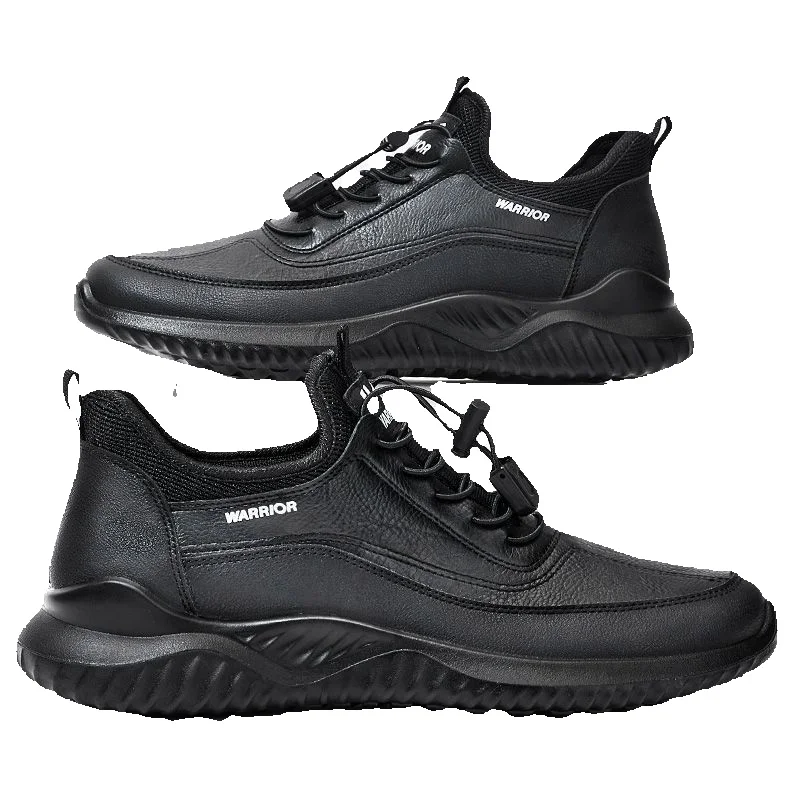 Huili Men's Casual Leather Shoes, 2026 Spring New Trendy Leather Waterproof Sneakers, Black Casual Shoes_vogvips.com