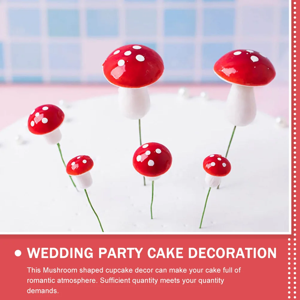 

60pcs Birthday Cake Toppers Mushroom Shape Foam Decorations Party Cupcake Decor Wedding Cake Ornaments Reusable