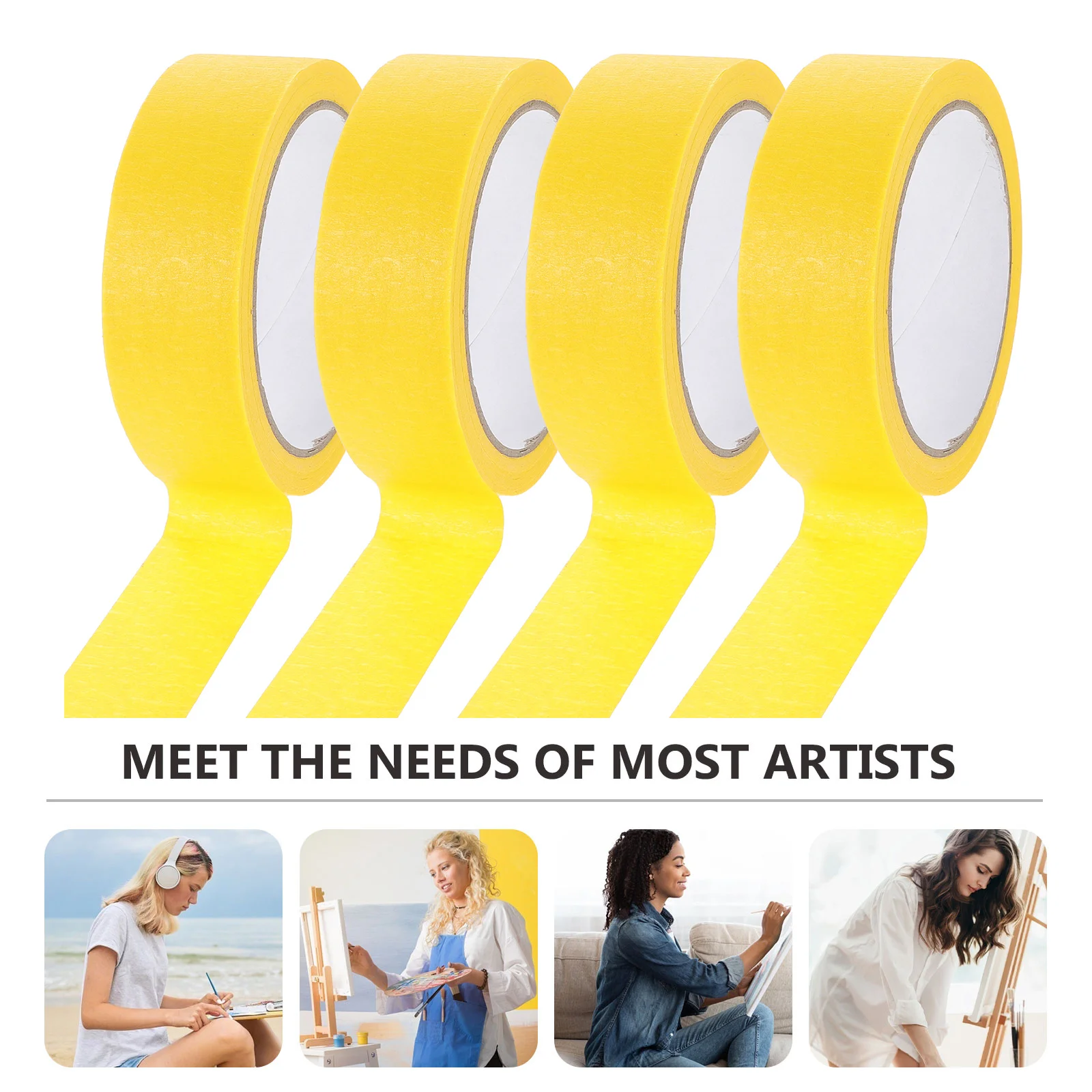 أشرطة فنية ذاتية الصنع مكونة من 4 لفات من شريط لاصق لطلاء النوافذ الزجاجية على الحوائط الجافة الخشبية، شريط لاصق جيدًا سهل التقشير