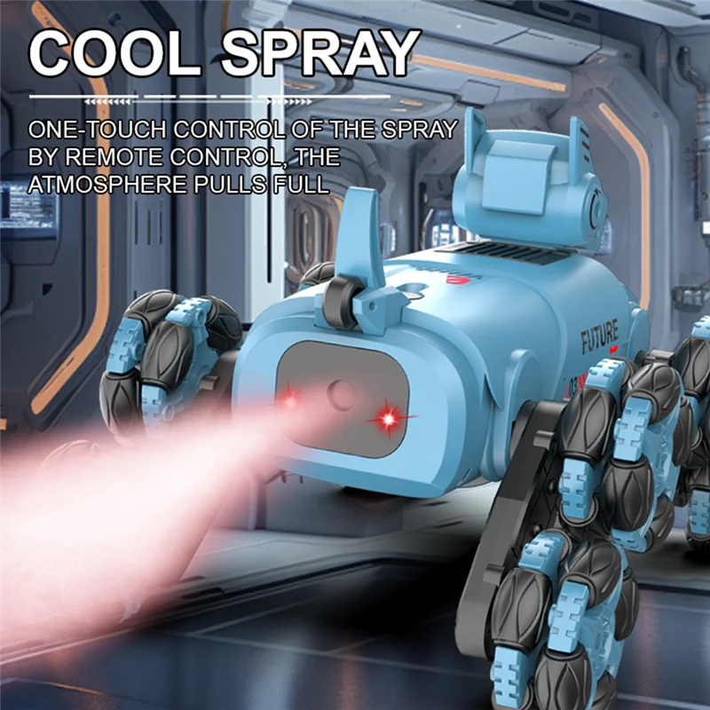 YSUN-RC Dublê Cão Robô Controle Remoto Pulverizador Mecânico Inteligente Modo Cão Música 360 °   Presente para criança com deriva de rotação