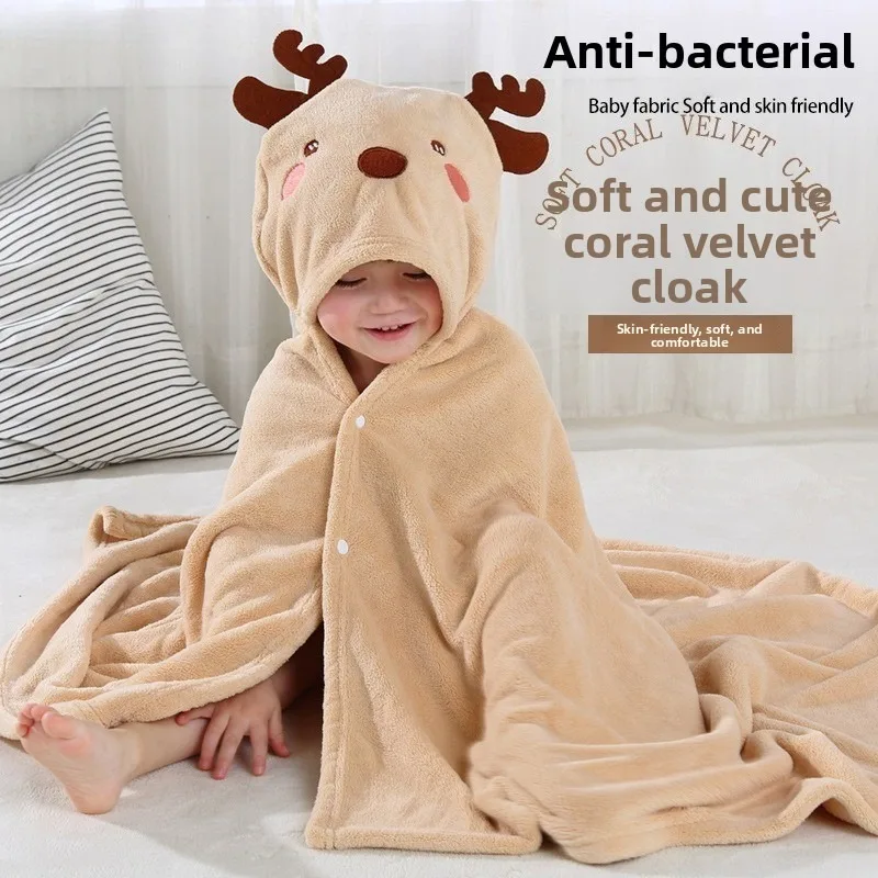

Kids Coral Fleece Towel Poncho Hooded Bath Robe Baby Cape