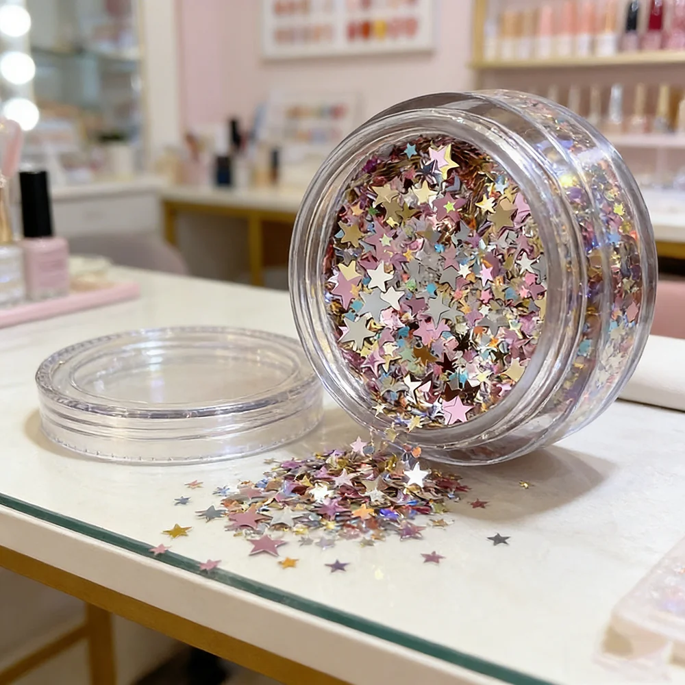 1Box Mixed Color Star Nail Glitter Sequins Shiny Holographic Pentagram Nails Art Craft Colorful Multi Size Stars Manicure Decor