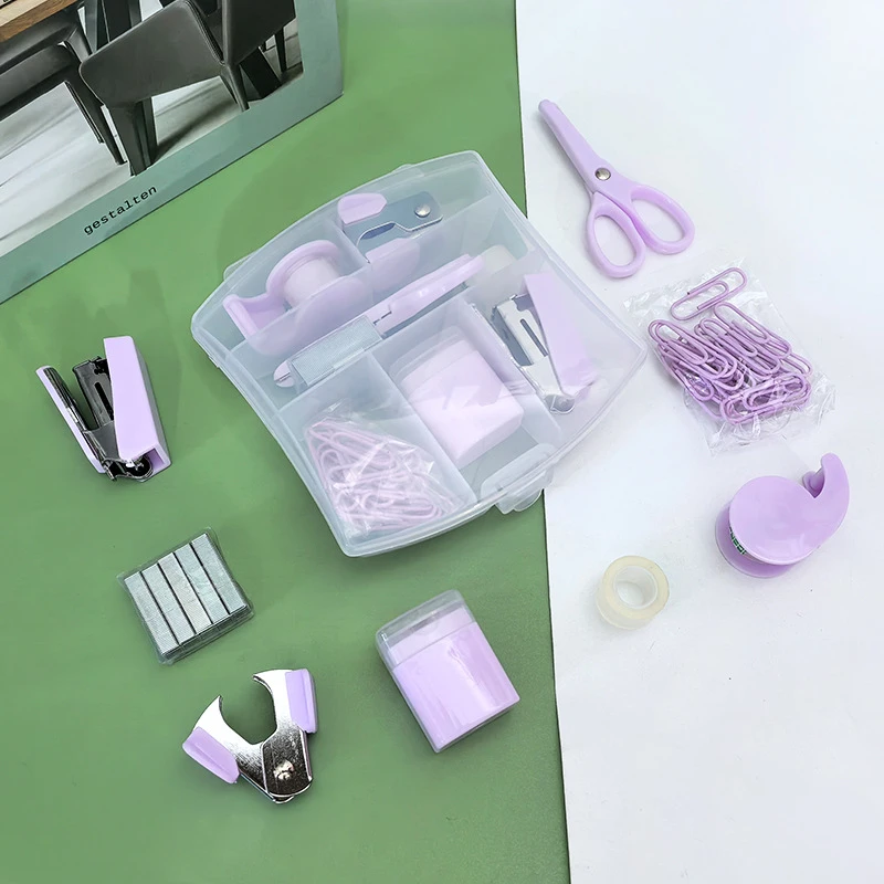 Mini Stapler Staple Punch Hole Tape Machine Set Ins Multifunction StationeryScrapbook Tool Box Office School Student Supplies