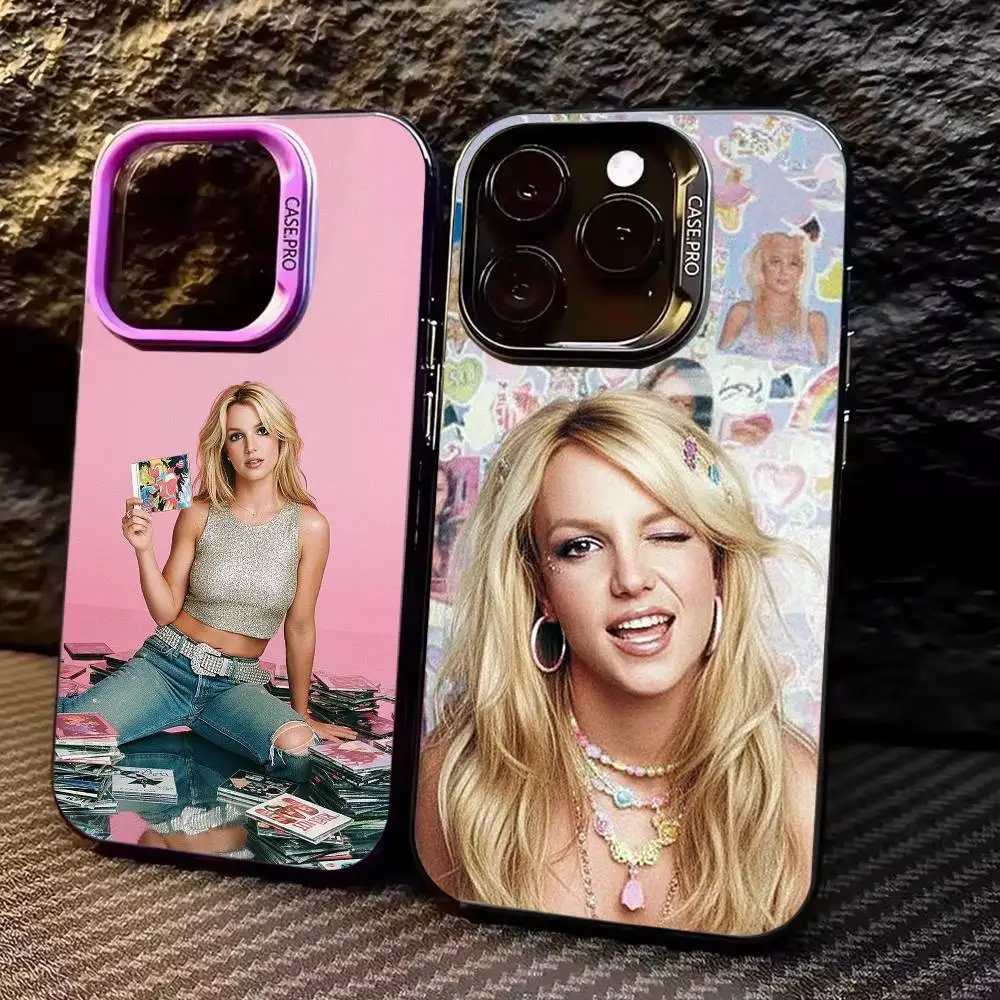 

Pop S-Singer B-Britney S-Spears Phone Case For iPhone17,16,15,14,13,12,11 Plus,Pro Max Colored Silver Plated Inside Cover